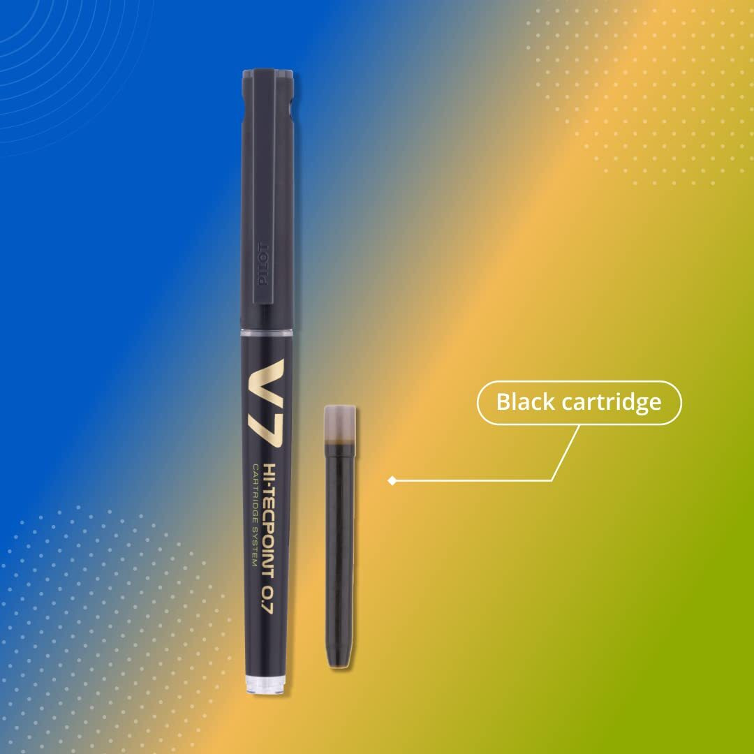 Pilot V7 Hi-Tecpoint Roller Ball Pen with Cartridge System - 2 Black Pens, 4 Black Cartridges, (9000021856)