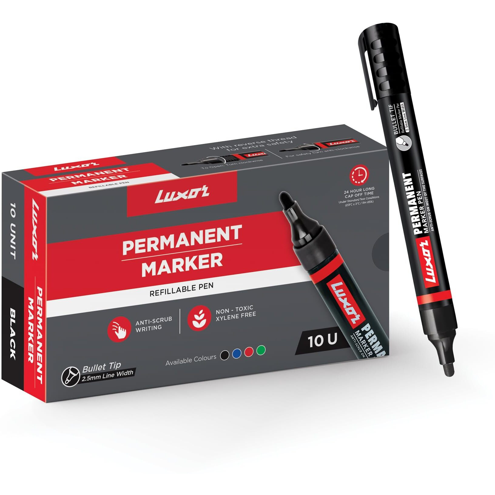 Luxor 1222 Refillable Permanent Bold Marker - Black - Box of 10