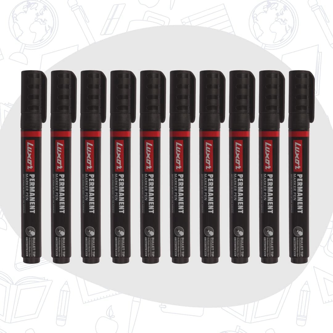 Luxor 1222 Refillable Permanent Bold Marker - Black - Box of 10