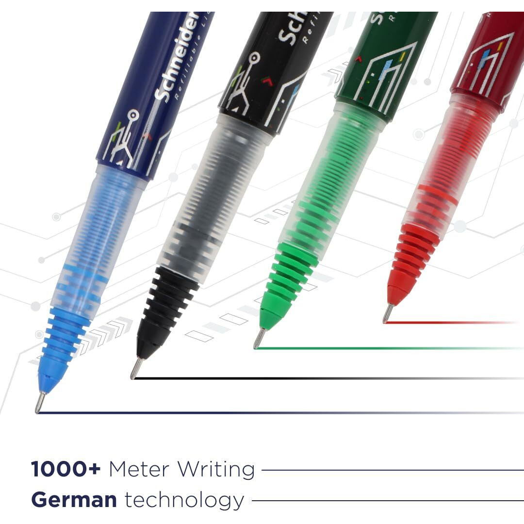Luxor Schneider, LX MAX roller ball pen, Pack of 4-Assorted+1 Refill, Needle Tip, 0.5mm, 100% German Technology, 1000+ mtrs writing length, Waterproof Ink, Ideal for Students & Professionals