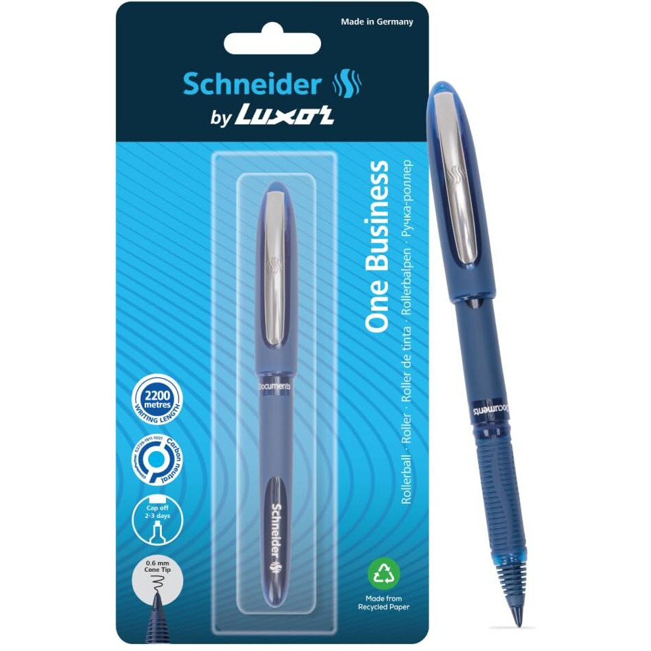 Luxor Schneider, One Business Roller Ball Pen - Blue, 0.6 mm, 2200 mtrs writing length, Waterproof Ink, Consistent ink flow, Ideal for Professionals & Office essential