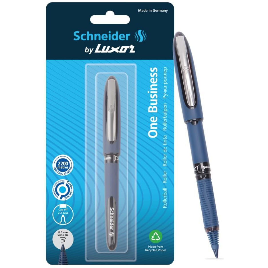 Luxor Schneider, One Business Roller Ball Pen - Black, 0.6mm, 2200 mtrs writing length, Waterproof Ink, Consistent ink flow, Ideal for Professionals & Office essential