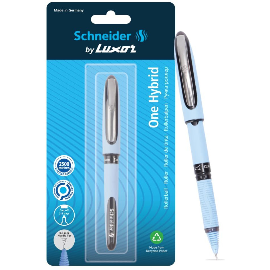 Luxor Schneider, One Hybrid Roller Ball Pen - Black, 0.3mm, 2500 mtrs writing length, Waterproof Ink, Consistent ink flow, Ideal for Professionals & Office essential