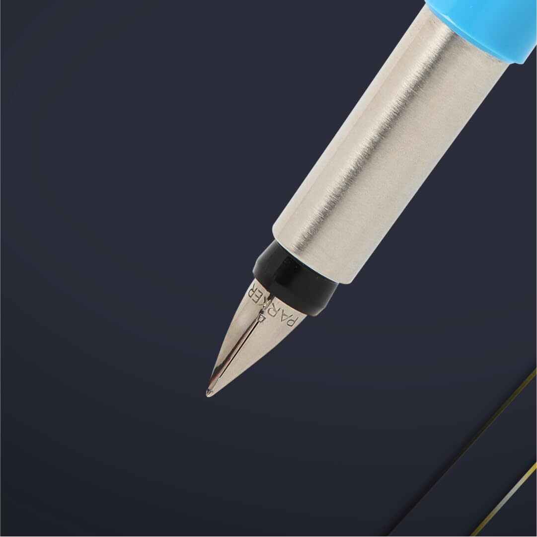 Parker Vector Standard Chrome Trim Fountain Pen | Fine Nib | Blue Body Color With 3 Free Ink Cartridge | Gift For Employees | Ideal For Professional Use