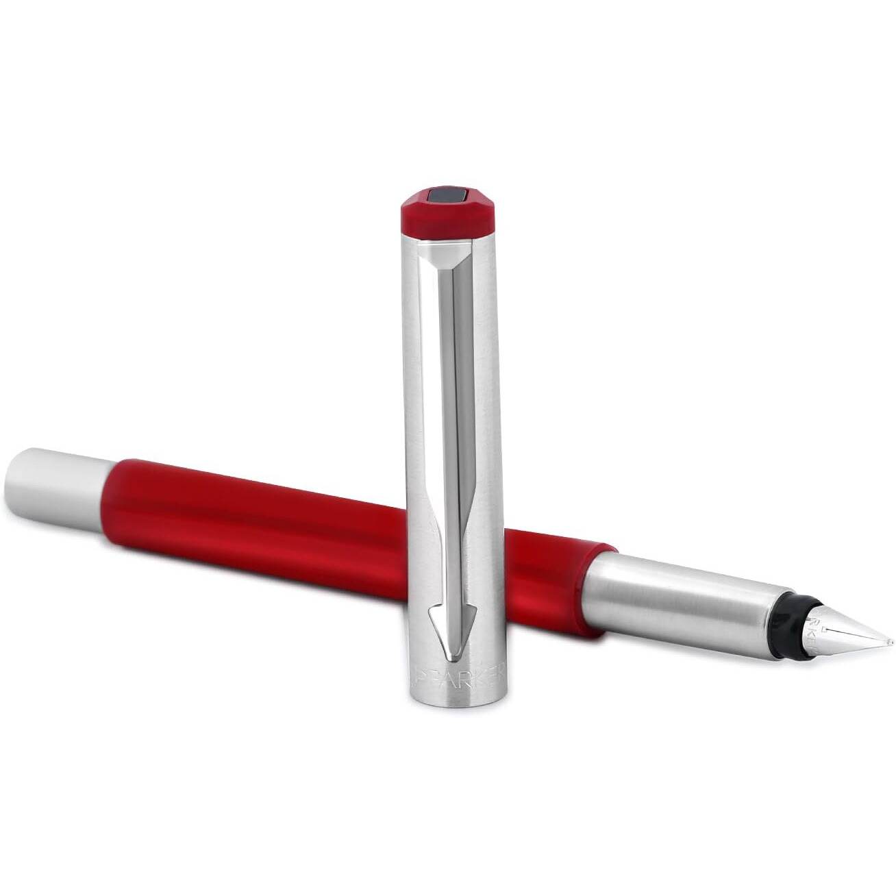 Parker Vector Metallix Fountain Pen (Fine Nib) | Red Body Color With Quink Ink Bottle | Gifts For Employees | Ideal For Corporate Use