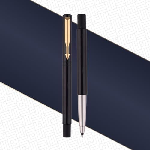 Parker Vector Standard Gold Trim Roller Ball Pen| Black Body Color | Ink Color - Blue | Novel Gifts For Professionals | Premium Pens For Personal & Professional Use