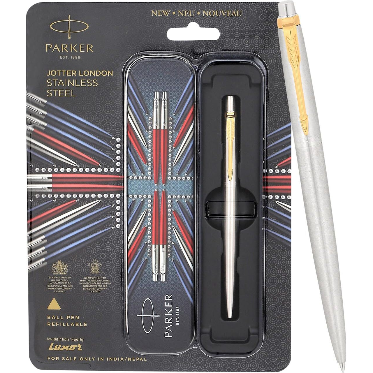 Parker Jotter Stainless Steel Gold Trim Ball Pen| Ink Color - Blue | Corporate Gift | Ideal For Professional Use