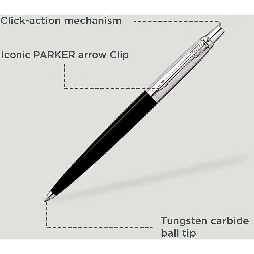 Parker Jotter Standard Chrome Trim Ball Pen| Black Body Color| Ink Color -Blue | Perfect For Professional Use | Elite Pen For Corporate Purposes