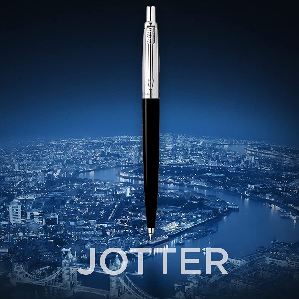 Parker Jotter Standard Chrome Trim Ball Pen| Black Body Color| Ink Color -Blue | Perfect For Professional Use | Elite Pen For Corporate Purposes