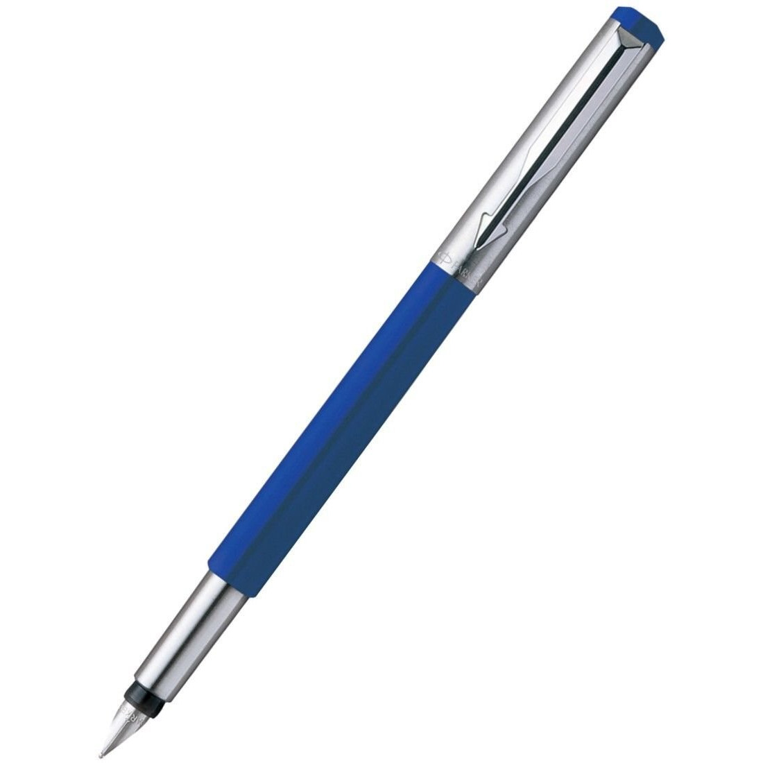 Parker Vector Metallix Chrome Trim Fountain Pen (Fine Nib) | Blue Body Color with Quink Ink Bottle | Novel Gifts for Professionals| Ideal for Corporate Use