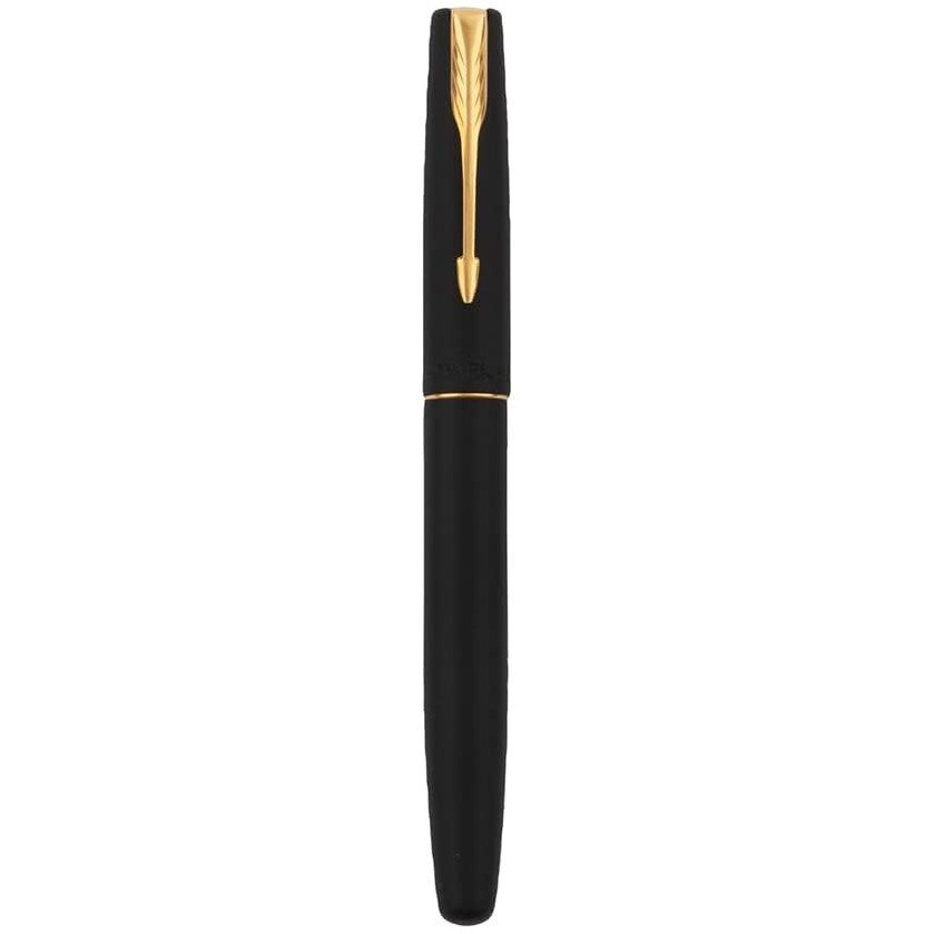 Parker Frontier Matte Black Gold Trim Roller Ball Pen| Ink Color - Blue | Perfect For Employees | Unique Gifts For Entrepreneurs