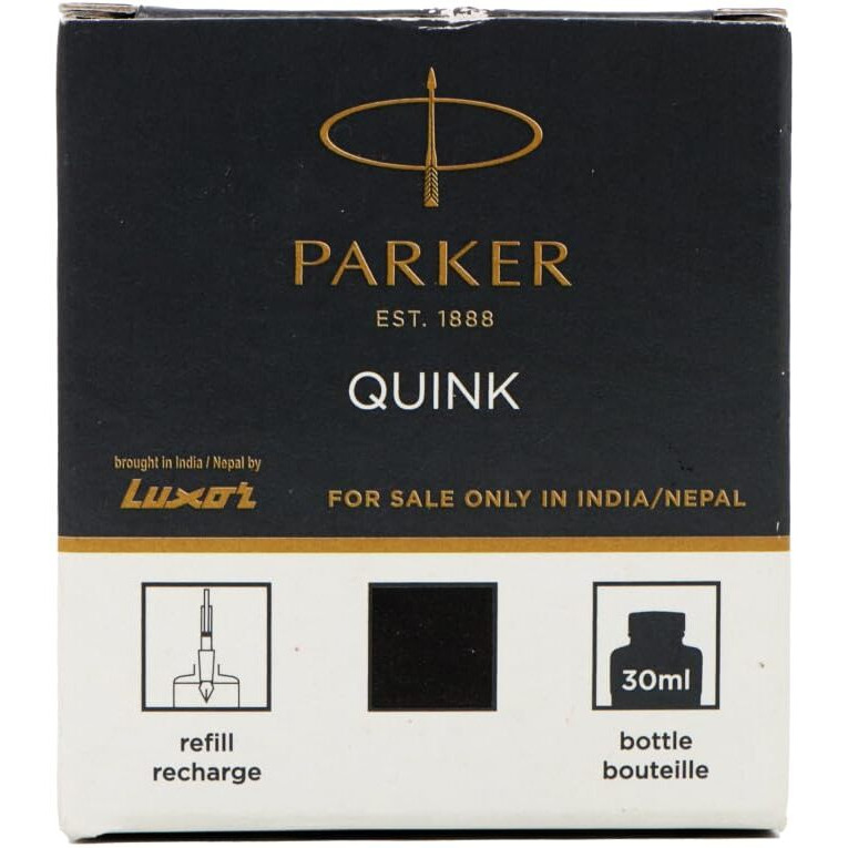 Parker Quink Bottle - Black Ink Color| 30 ML | Smudge Free Writing Experience | Precision Writing