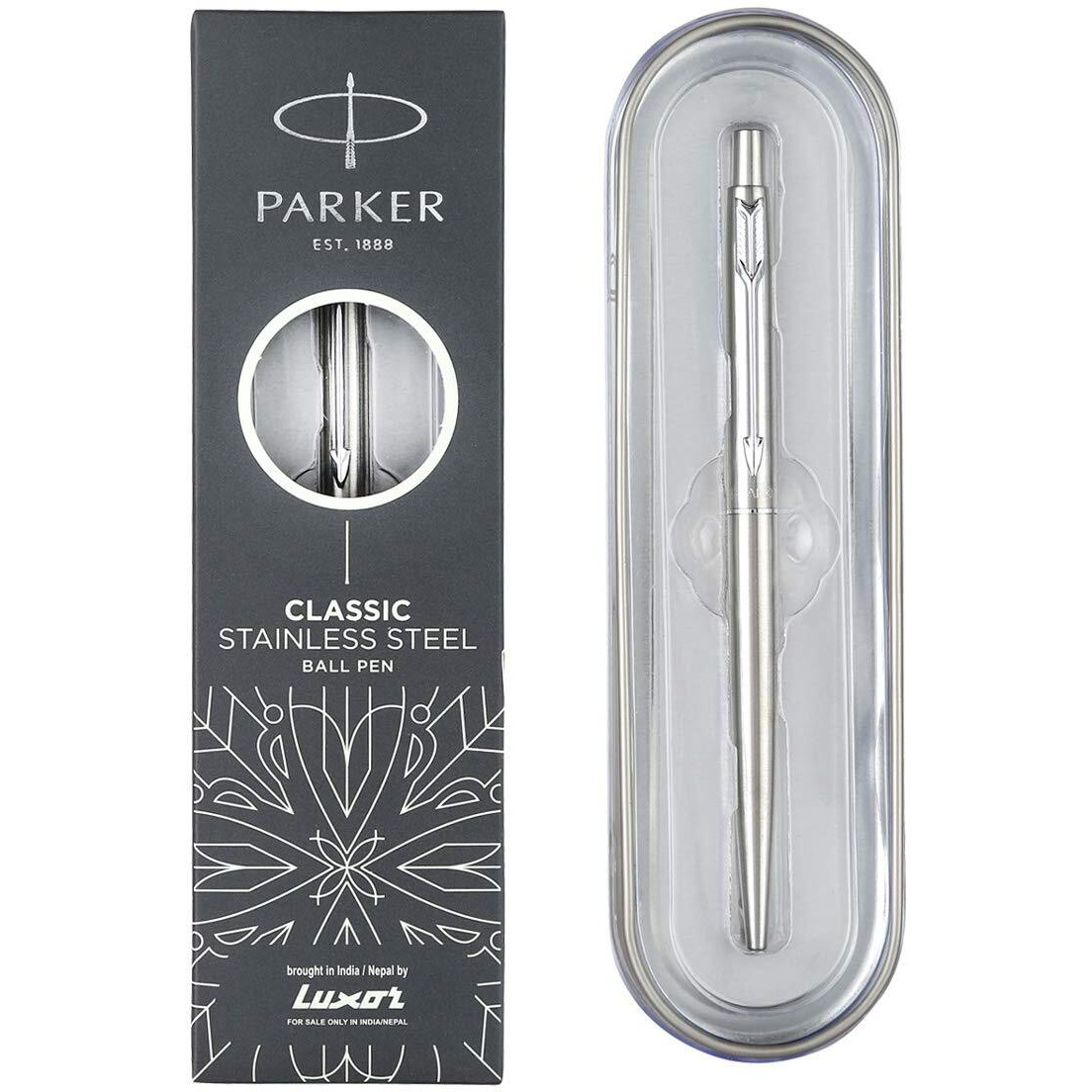 Parker Classic Stainless Steel Chrome Trim Ball Pen | Ink Color - Blue | Corporate Gift | Ideal For Professional Use