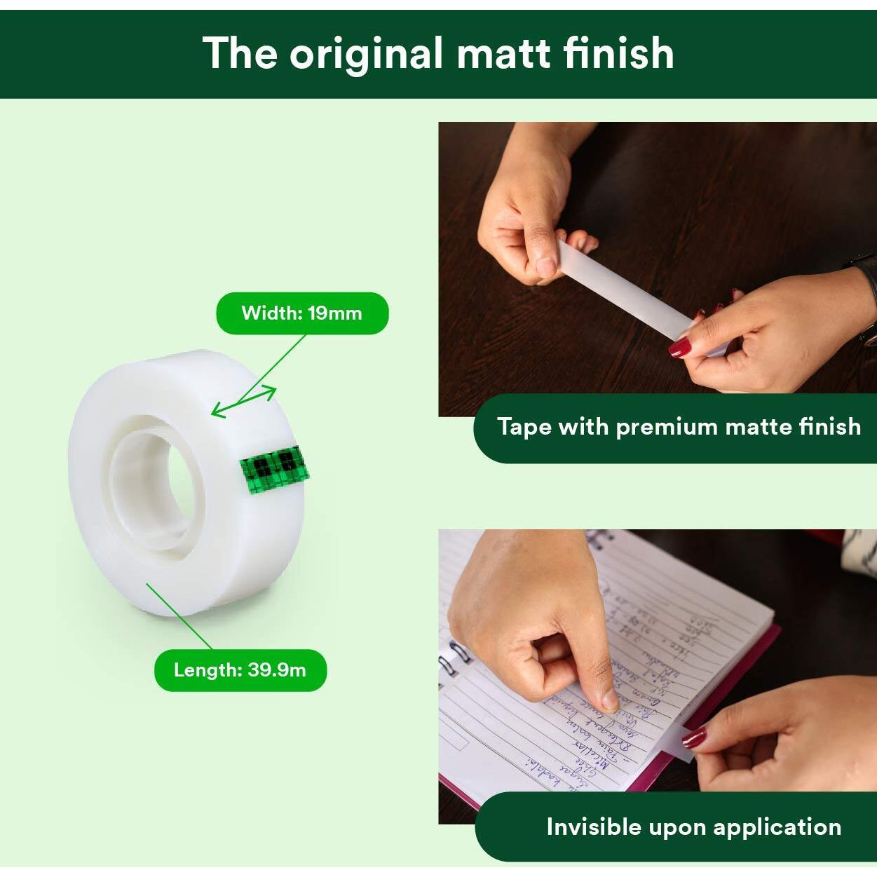 3M Scotch Magic Tape Roll with Refillable Dispenser | 1.9cm x 32.9 meter | Invisible, writable and hand tearable | For school projects, home and office use