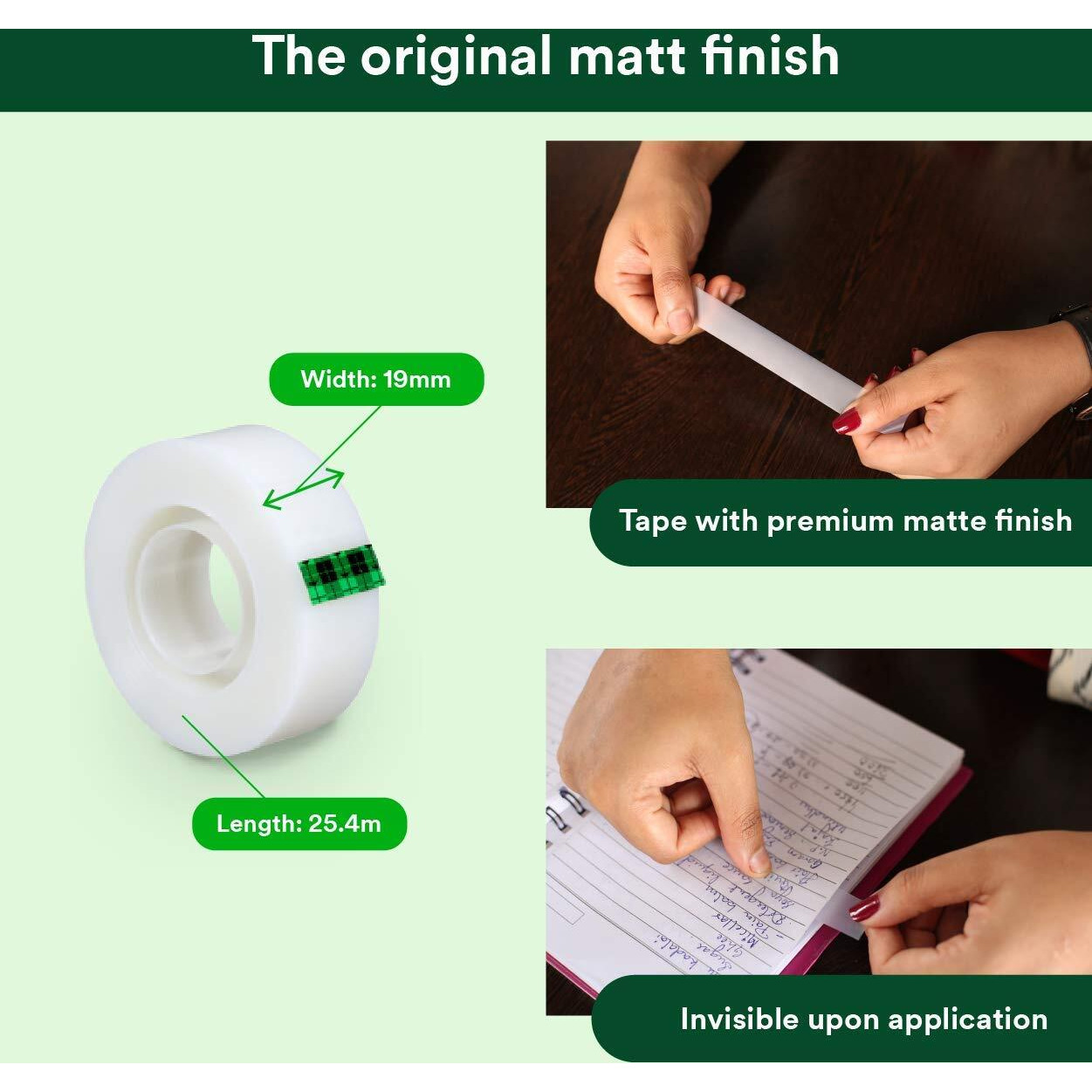 Scotch 3M Magic Tape Roll (2N) with Refillable Dispenser | 1.9cm x 25.4 Meter | Invisible, writable and Hand tearable | for School Projects, Home and Office use