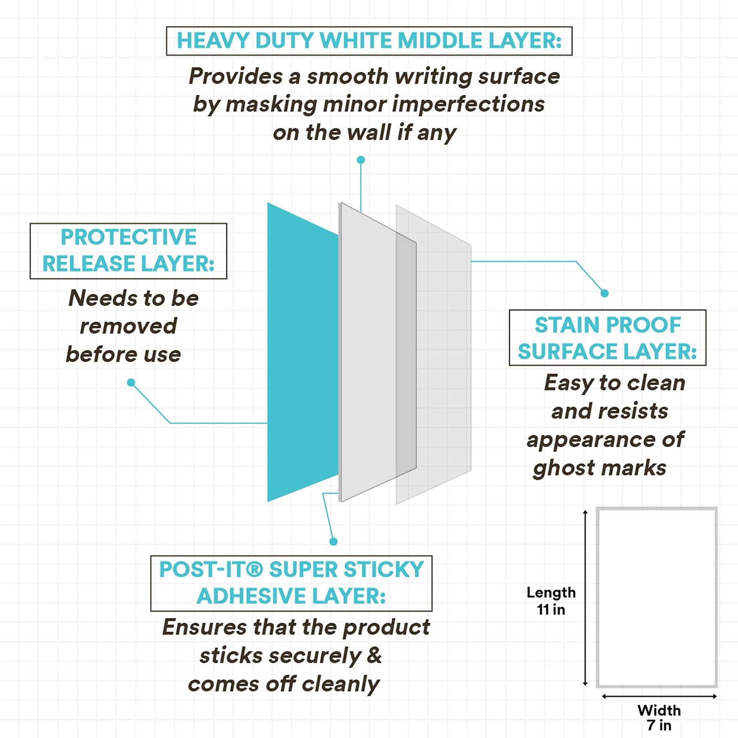 Post-It Wood 3M Dry Erase Writing Surface | Super Sticky, Removes Without Residue | White, 7" X 11" | Pack of 2 | for Students and Work from Home