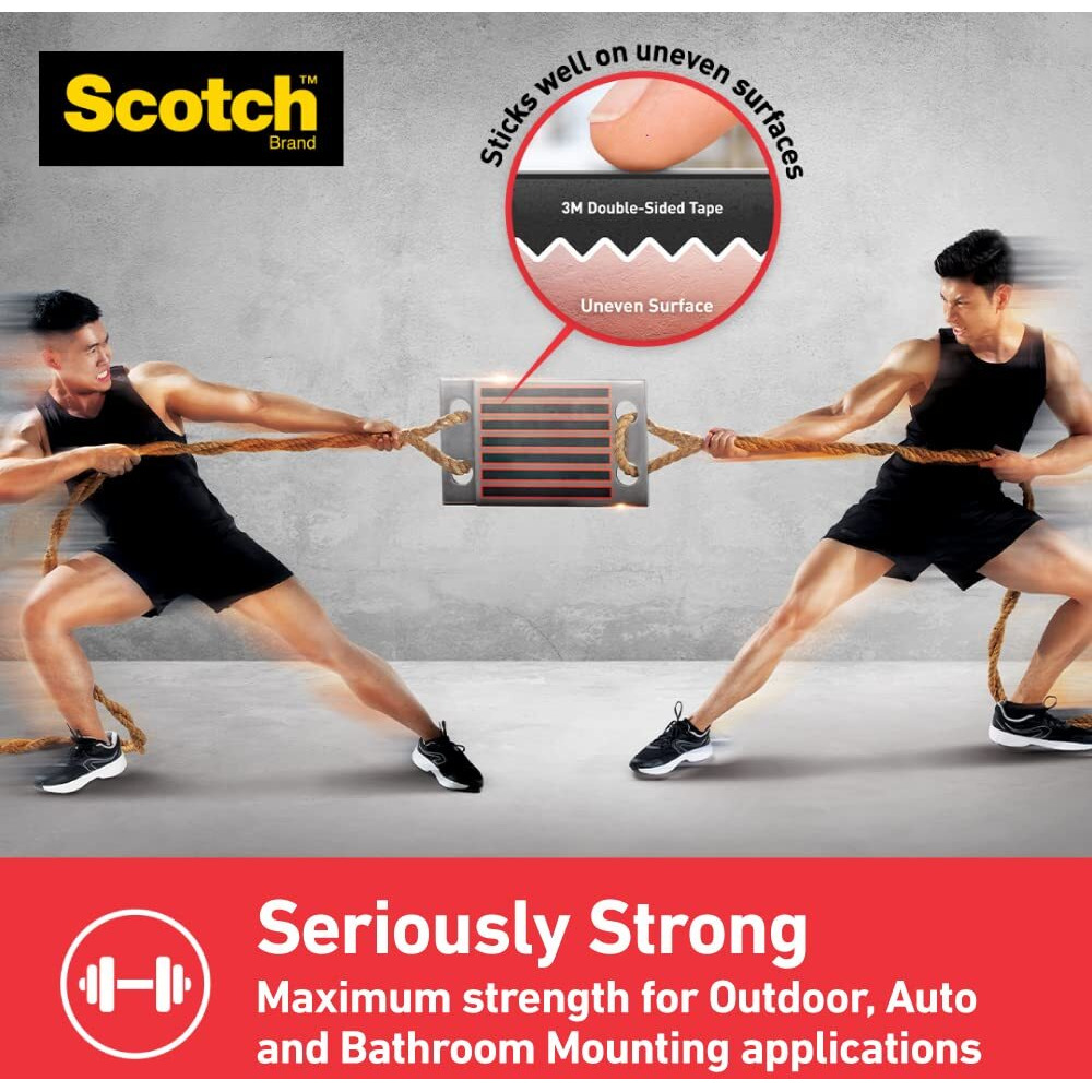 Scotch 3M Scotch Extreme Double Sided Tape, 1M Holds 6.7Kg, Works On Uneven Surfaces, Weather Resistant, Works On Indoor, Outdoor, Auto Interior Surfaces