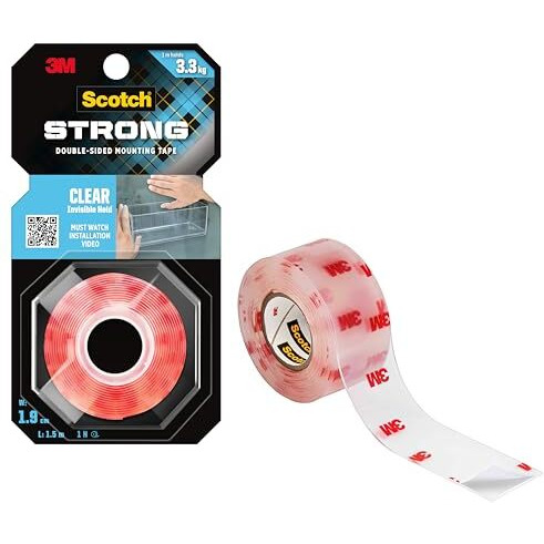 Scotch Clear Double-Sided Tape, Heavy Duty, Strong Adhesive, Invisible Finish, Holds 3.3 kg per Meter, works on uneven surfaces