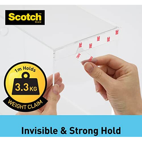 Scotch Clear Double-Sided Tape, Heavy Duty, Strong Adhesive, Invisible Finish, Holds 3.3 kg per Meter, works on uneven surfaces