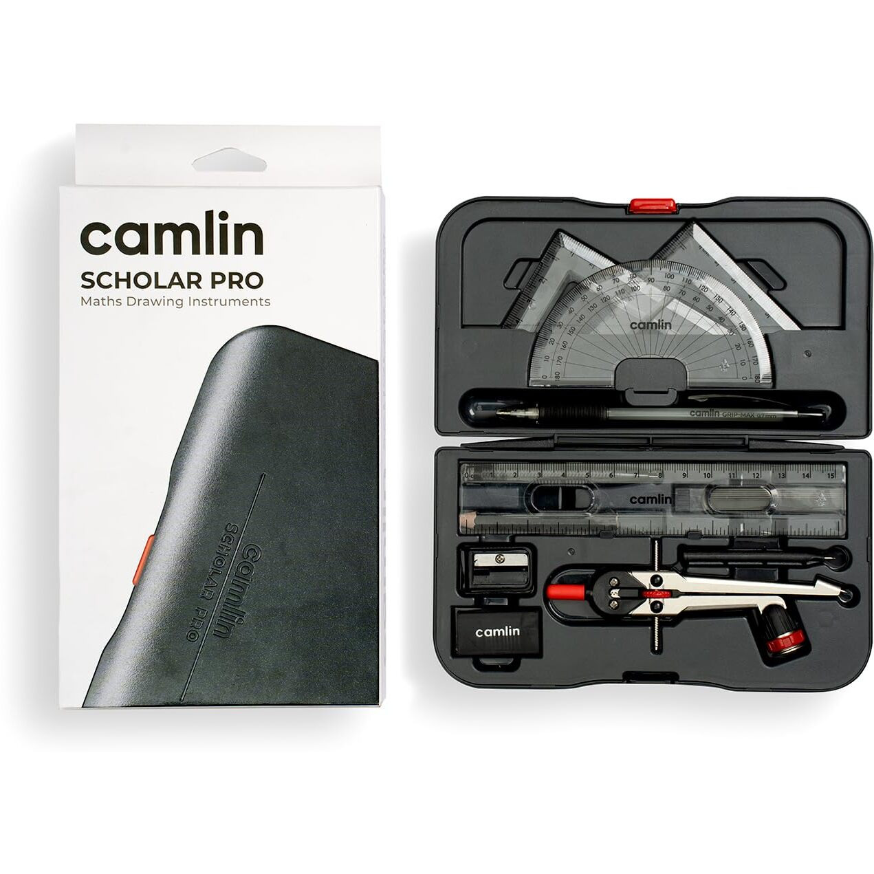 Camlin Scholar Pro Geometry Box - 12-Piece Set | Premium Geometry Box Kit for School kids | Ideal for Learning and Precision | Pack of 1