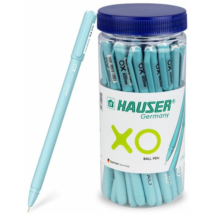 Hauser XO Ball Pen Jar | Tip Size 0.7 Mm | Sleek Body & Minimalistic Design | Matt Finish | Solid Body Type | Low Viscosity Ink | Ultra Durable Tip | Blue Ink, Set Of 25 Pcs