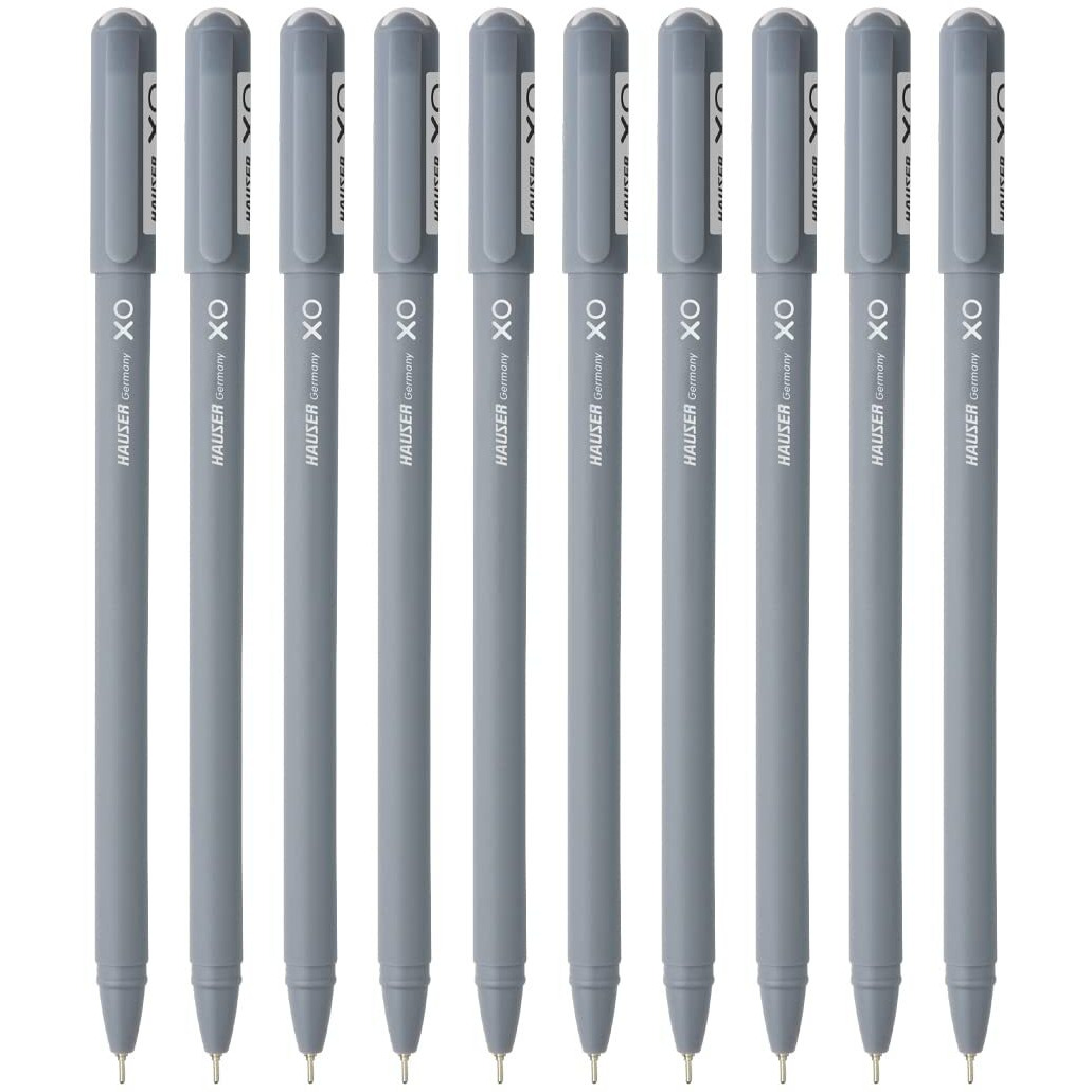 Hauser Xo Ball Pen Box Pack | Tip Size 0.7 Mm | Sleek Body & Minimalistic Design | Matt Finish | Solid Body Type | Low Viscosity Ink | Ultra Durable Tip | Black Ink, Set Of 10 Pcs