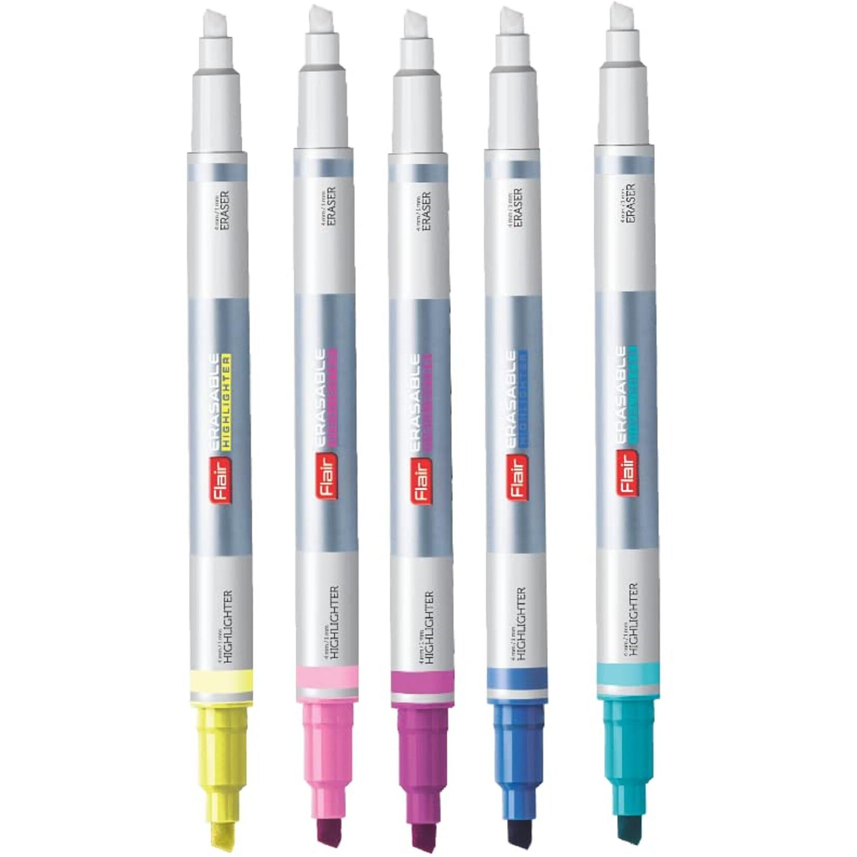 FLAIR Creative Series Erasable Chisel Point 1 to 4 mm Highlighter Blister Pack | Easily Erase What You Highlight | Non Toxic & Safe of Childrens | Set of 5 Different Shades