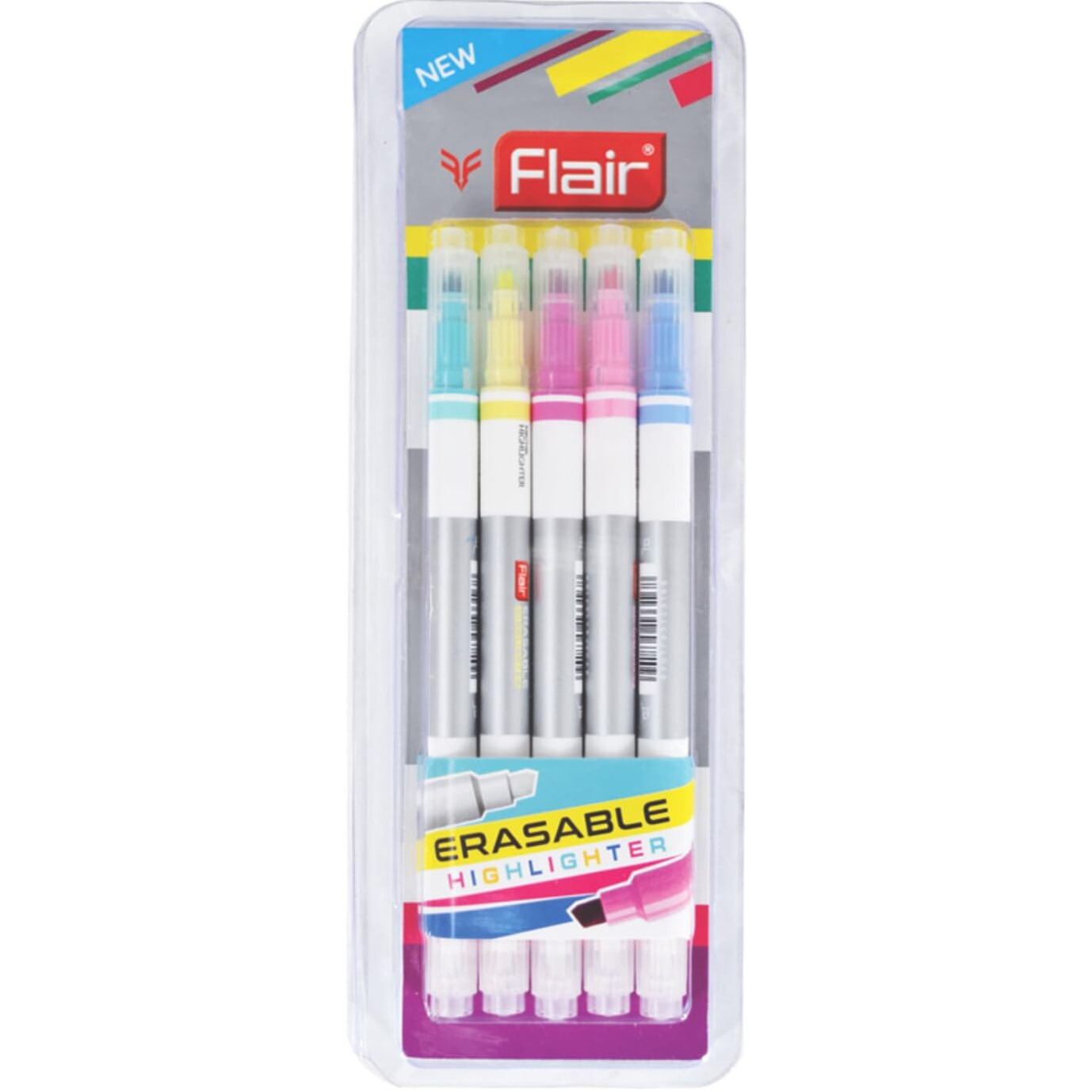 FLAIR Creative Series Erasable Chisel Point 1 to 4 mm Highlighter Blister Pack | Easily Erase What You Highlight | Non Toxic & Safe of Childrens | Set of 5 Different Shades