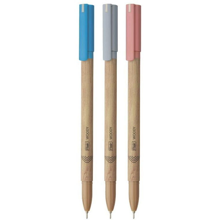 FLAIR Woody 0.7mm Ball Pen Stand | Attractive Woody Design | Smooth Ink Flow System With Low-Viscosity Ink | Smudge Free Writing | Blue, Black & Red Ink, Pack of 50 Pens