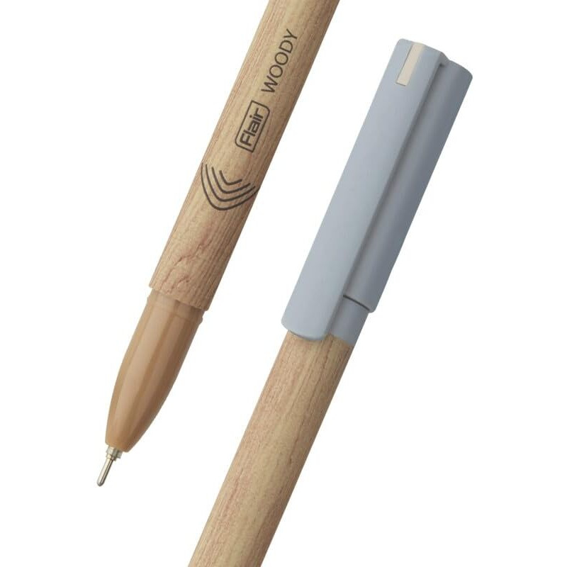 FLAIR Woody 0.7mm Ball Pen Stand | Attractive Woody Design | Smooth Ink Flow System With Low-Viscosity Ink | Smudge Free Writing | Blue, Black & Red Ink, Pack of 50 Pens