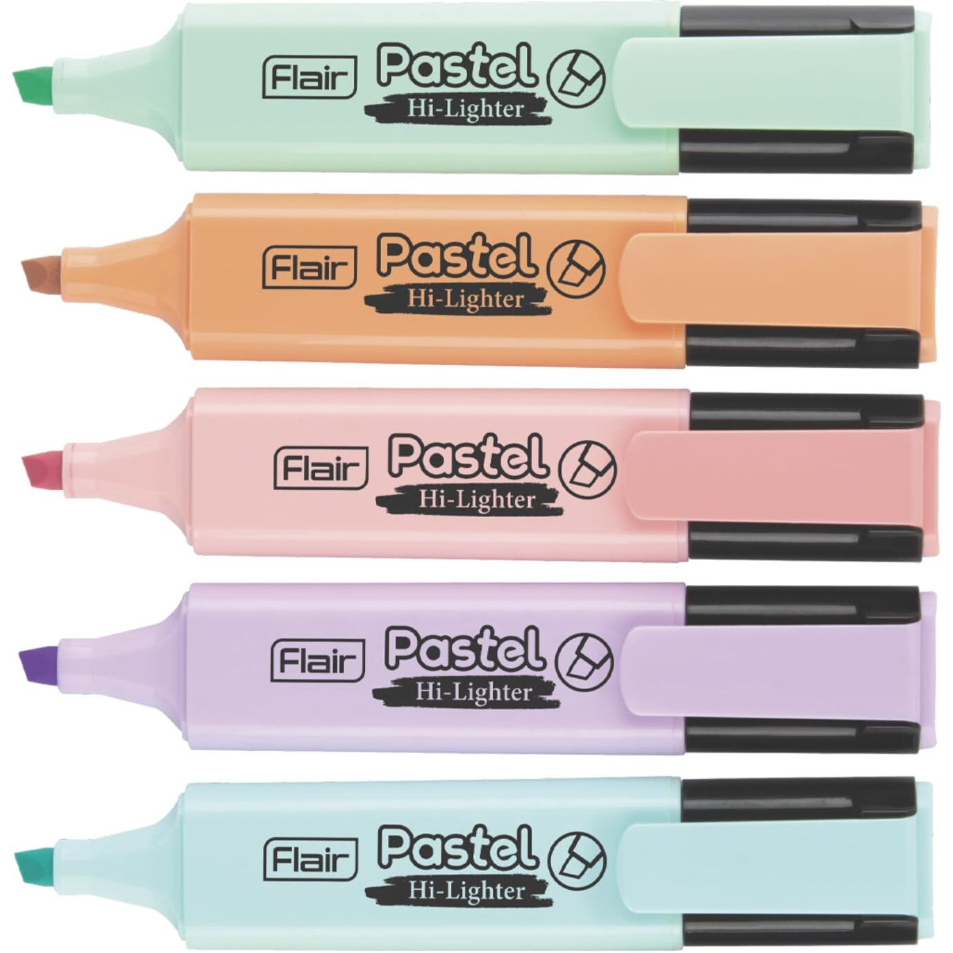 FLAIR Pastel 5 Shades Hi-lighter Pouch Pack | Flexible Line Width | Quick Drying & Smudge Proof Pastel Ink | Non-Toxic Ink, Safe For Childrens | 5 Smoothing Colors, Pack of 1
