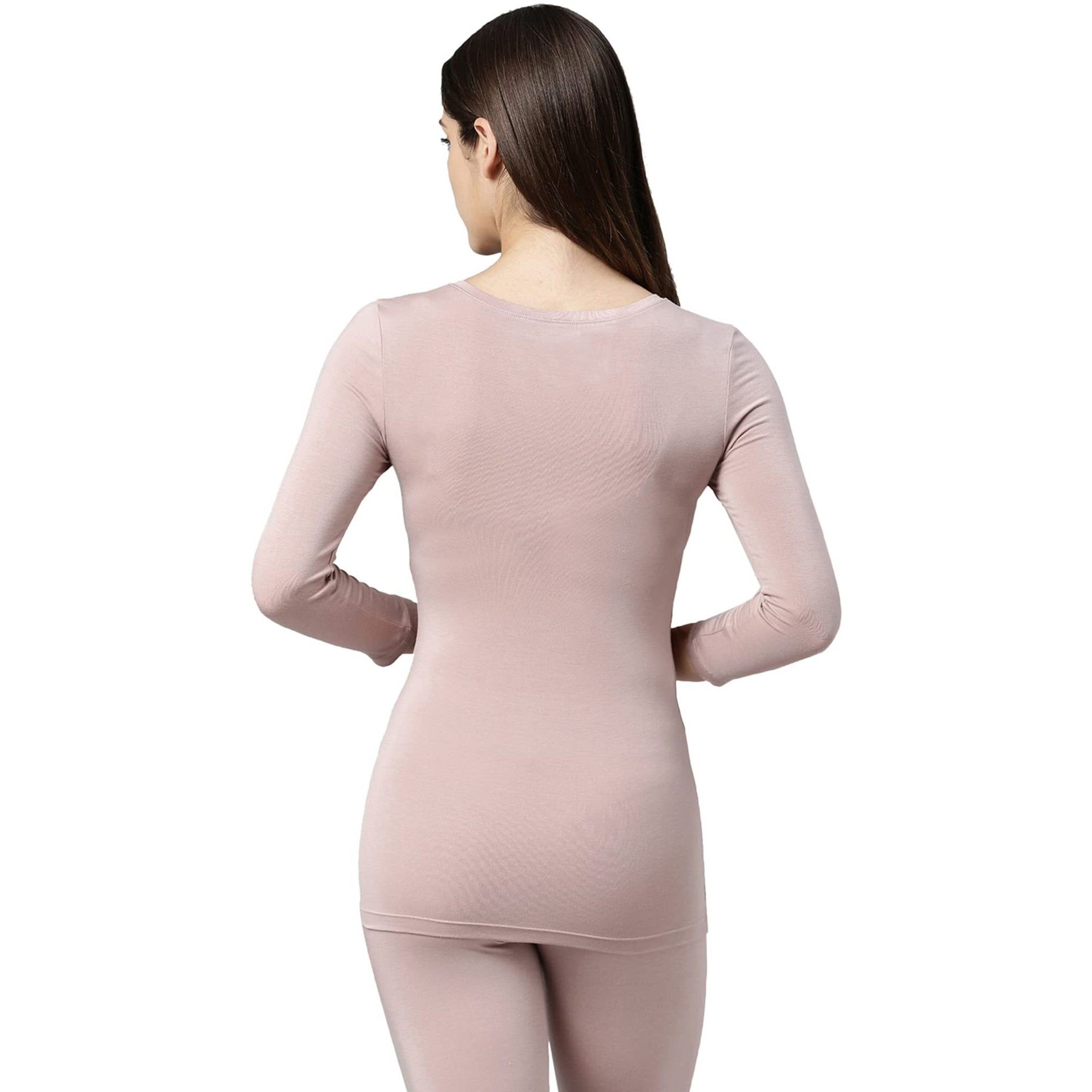 Enamor Women's V-Neck 3/4Th Sleeve Thermal Top with Sweat Wicking and Antimicrobial Finish Slim (TH02_Pearpink_M)