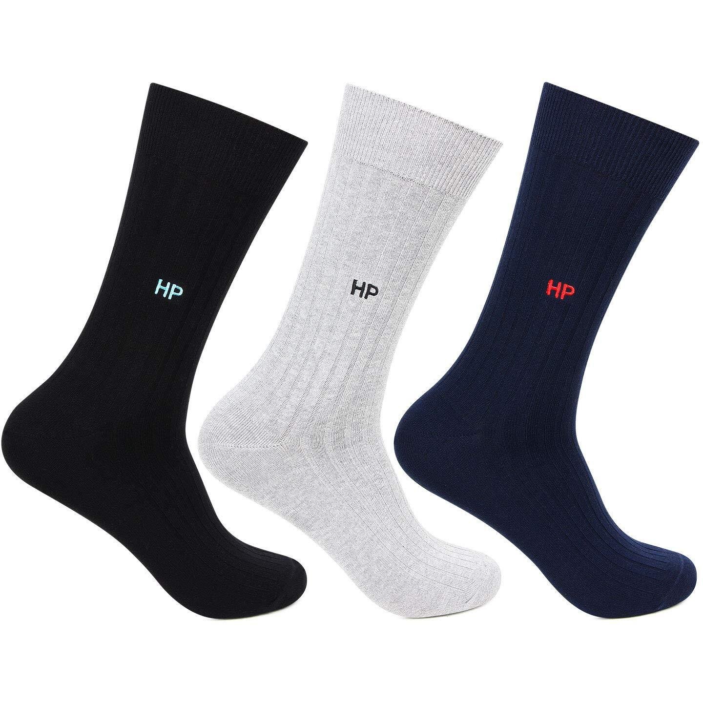Hush Puppies Men's Calf Length Cotton Socks (BRPHPM-14A-PO3_Multicolor_Freesize_Multicolor)