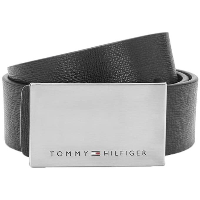 Tommy Hilfiger Men's Leather Belt (Pack on 1) (TH/AMOSREV0107M 90 cm_Black/Grey_M-90 cm)