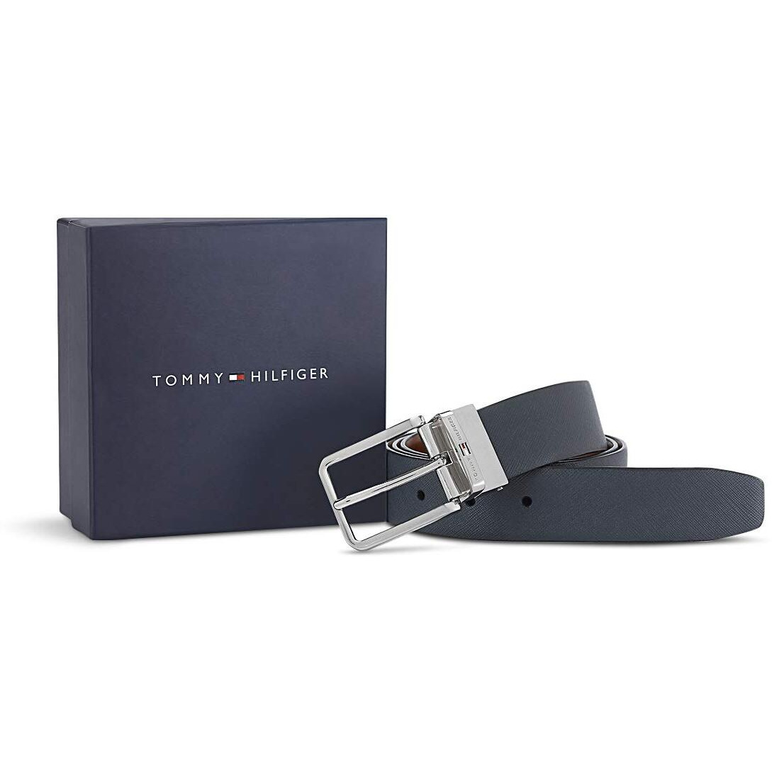 Tommy Hilfiger Men's Leather Belt (Th/Talladegarev0823Mcr_Navy/Tan_90 cm)