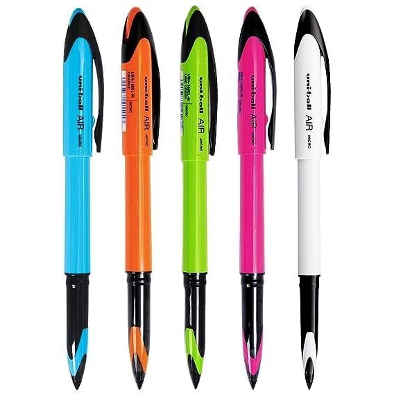 uni-ball Air UBA188ELM 0.5mm Roller Ball Pen Wallet Pack | Multicolour Body, Blue Ink, Pack of 5