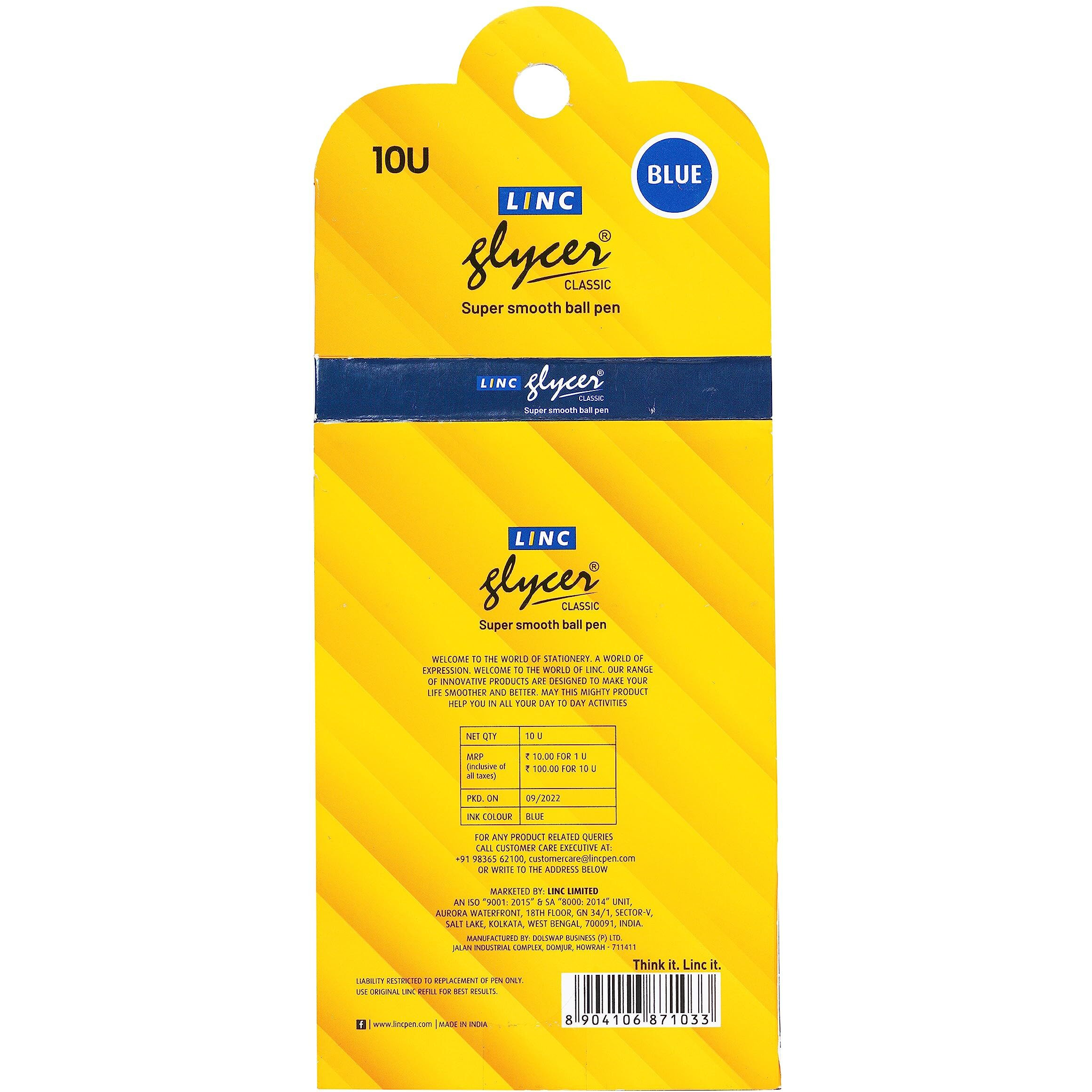 Linc 0.6 mm Glycer Smooth Ball Pen Card Pack | Blue Ink | Set of 10
