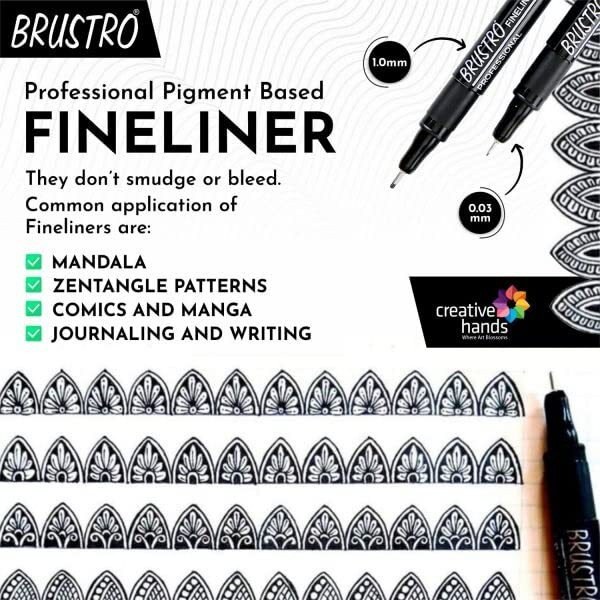 BRUSTRO Professional Pigment Based Fineliner Pen |Black| Set of 8 - Tip Size 0.05mm, 0.1mm, 0.2mm, 0.3mm, 0.4mm, 0.5mm, 0.6mm and 0.8mm| Ideal For Mandala, Drawing,Artist Illustration,Sketching