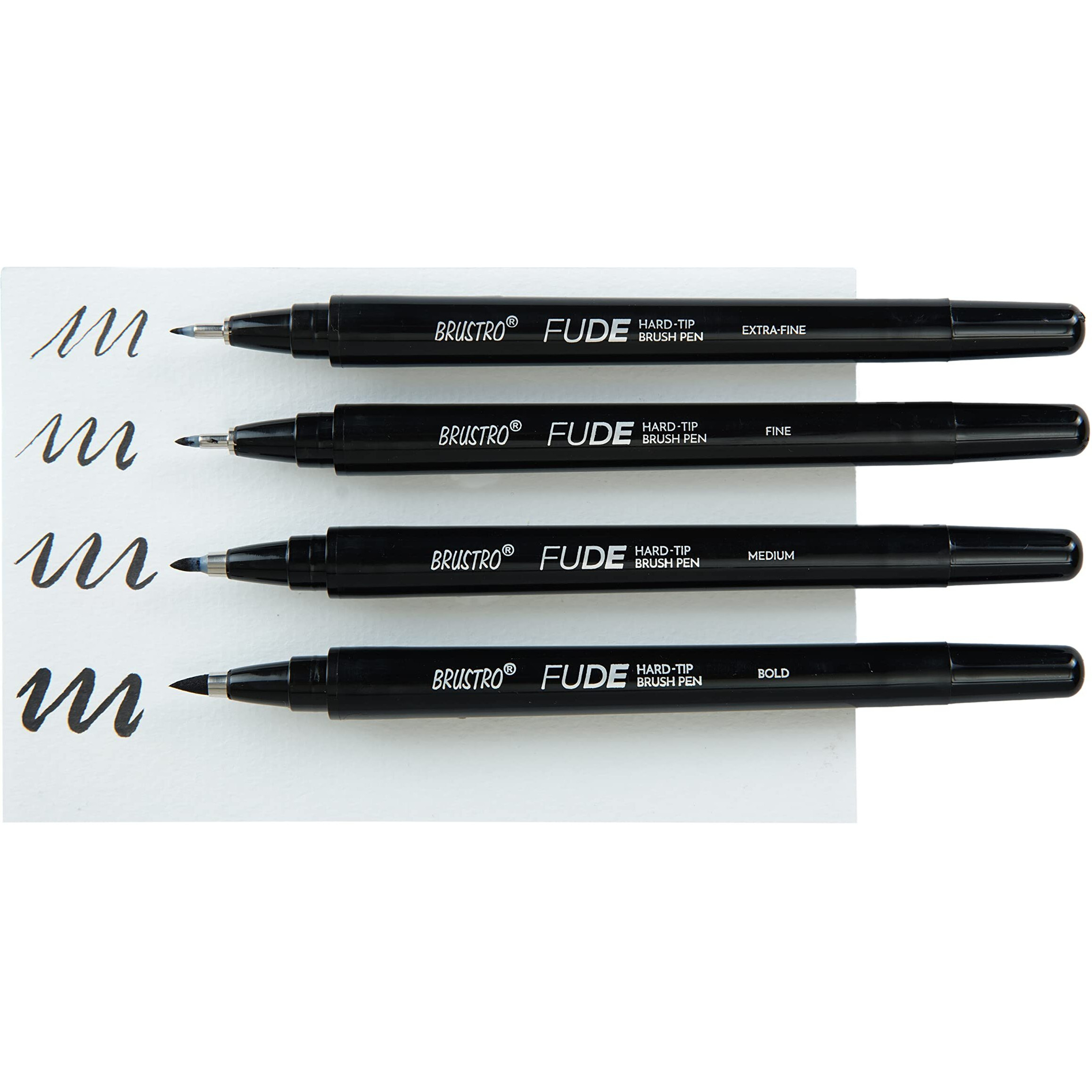 Brustro Fude Hard-tip Black Ink Calligraphy Brush Pen Set of 4. (Extra-fine/Fine/Medium/Bold)