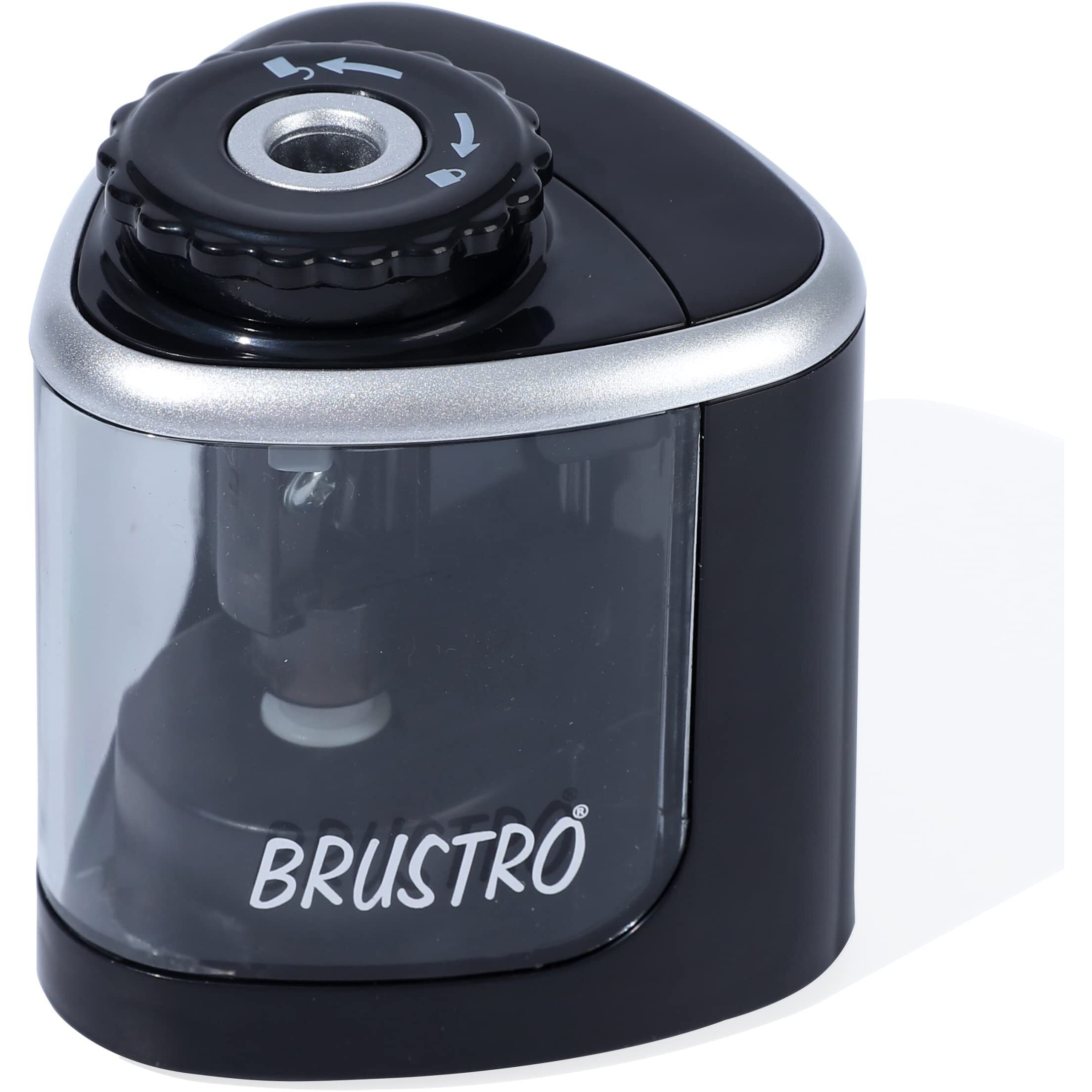 Brustro Semi-Auto Pencil Sharpener | Battery Operated + Manual |Electric Sharpener, Fast Sharping, Automatic, Ideal for Kids and Adults, Professional Artists, Auto feed for Home, Office and School use