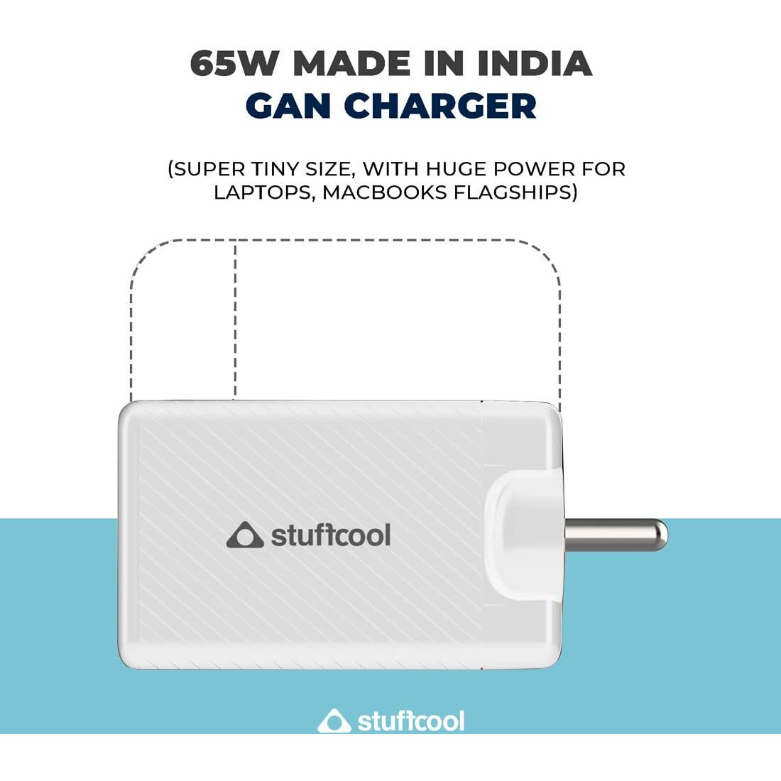 Stuffcool Nova 65W GaN Charger Made in India 3 Ports Supports Samsung PPS Super Fast Charging 2.0, Compatible with macbooks laptops iPhones iPads, samsungs, Pixels