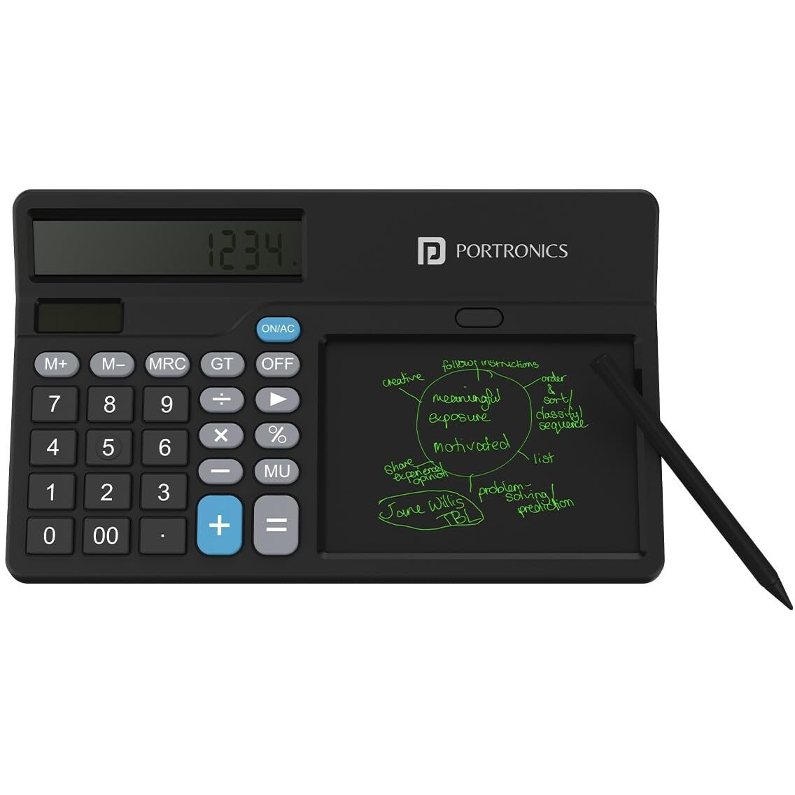 Portronics Ruffpad Calc 2 2-in-1 Calculator & LCD Writing Pad with 14.4 cm Writing Area, Multi Function Digital Calculator Stylus Pen for Students, Birthday Gift, Kids Toys, School, Office(Black)