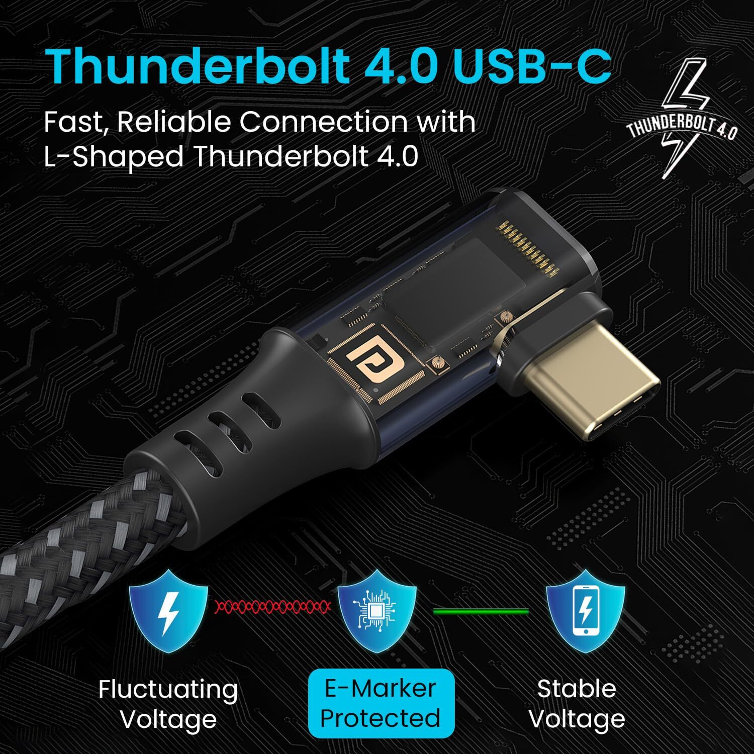 Portronics Flash C2 240W Type C to Type C Cable With 40Gbps Data Transfer Speed, Thunderbolt 4, 8K@60Hz Display Cable, USB 4 Type C 90 Shaped Connector, Gold Coated, Type C Fast Charging
