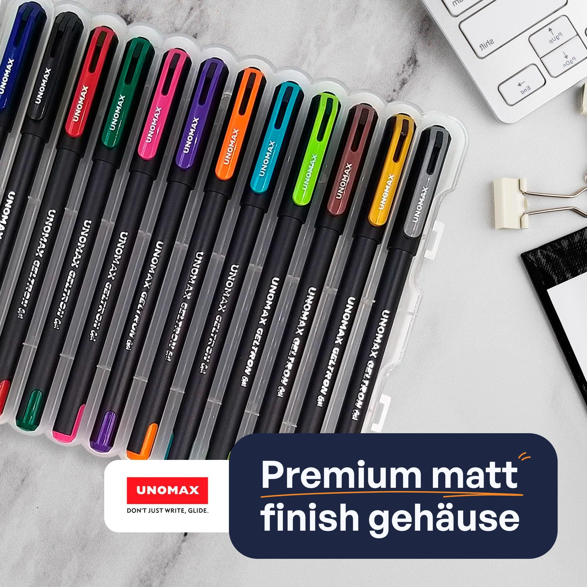 UNOMAX Geltron Fashion Gel Pen - Pack of 12, Assorted Colours | Elevate Your Writing Experience Super Smooth Writing, Matt Finish, Waterproof Ink Technology | Professional | Budget-Friendly
