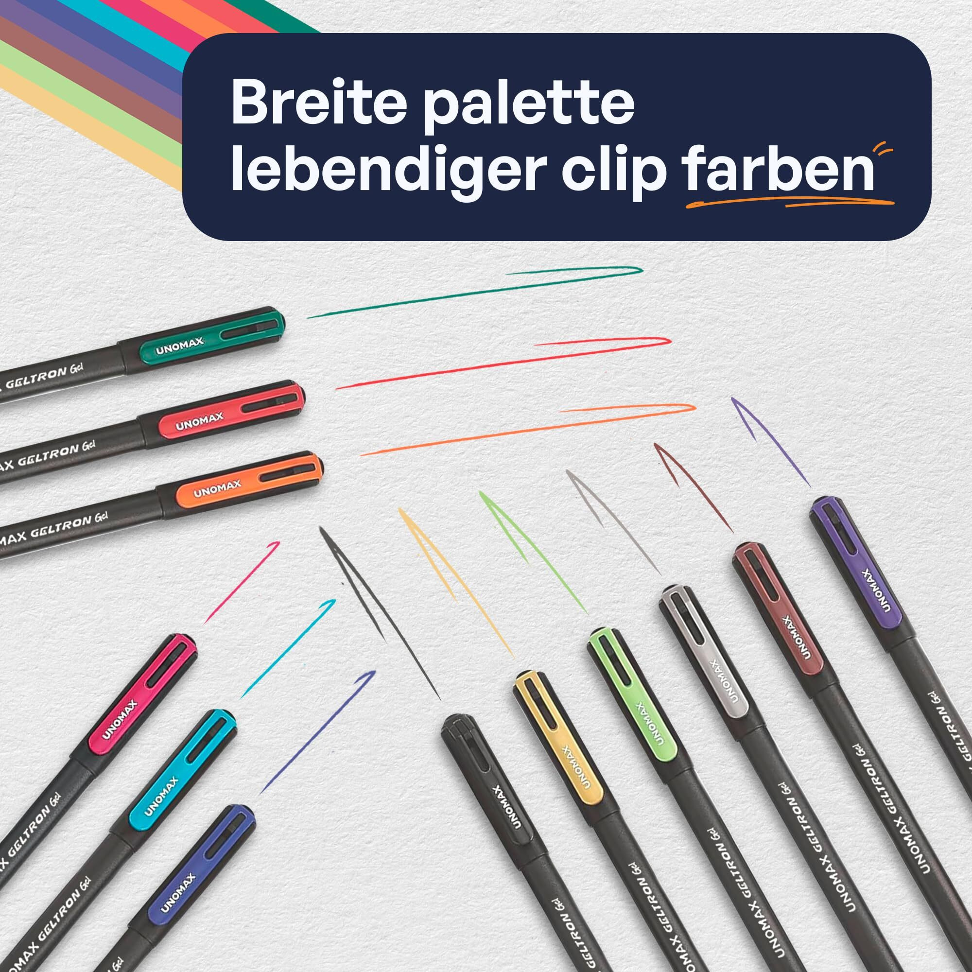 UNOMAX Geltron Fashion Gel Pen - Pack of 12, Assorted Colours | Elevate Your Writing Experience Super Smooth Writing, Matt Finish, Waterproof Ink Technology | Professional | Budget-Friendly