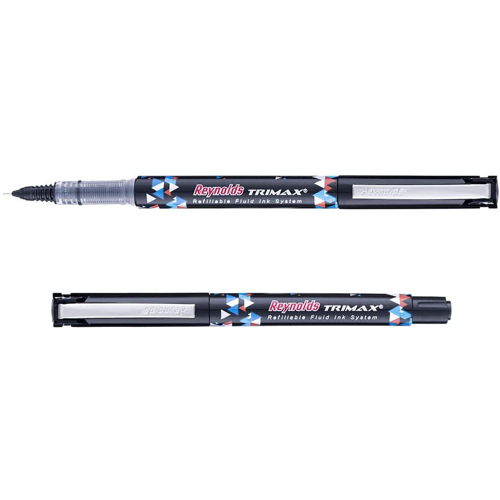 Reynolds TRIMAX RollerBall Pen SET - 5 PENS BLACK | ROLLER BALL PEN FOR WRITING | PEN FOR STUDENTS & OFFICE STATIONERY | 0.5 mm TIP SIZE