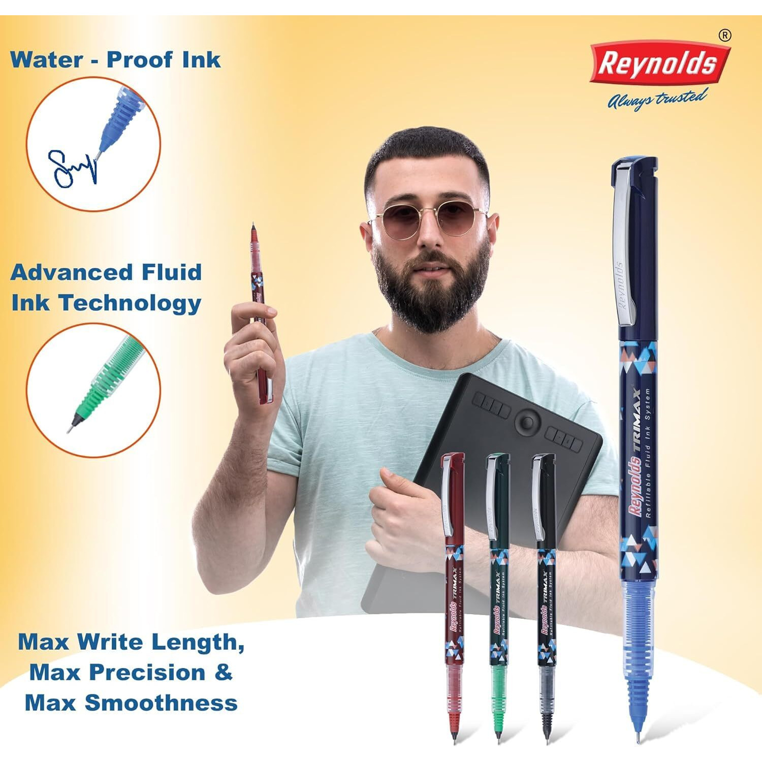 Reynolds TRIMAX RollerBall Pen SET - 5 PENS BLACK | ROLLER BALL PEN FOR WRITING | PEN FOR STUDENTS & OFFICE STATIONERY | 0.5 mm TIP SIZE