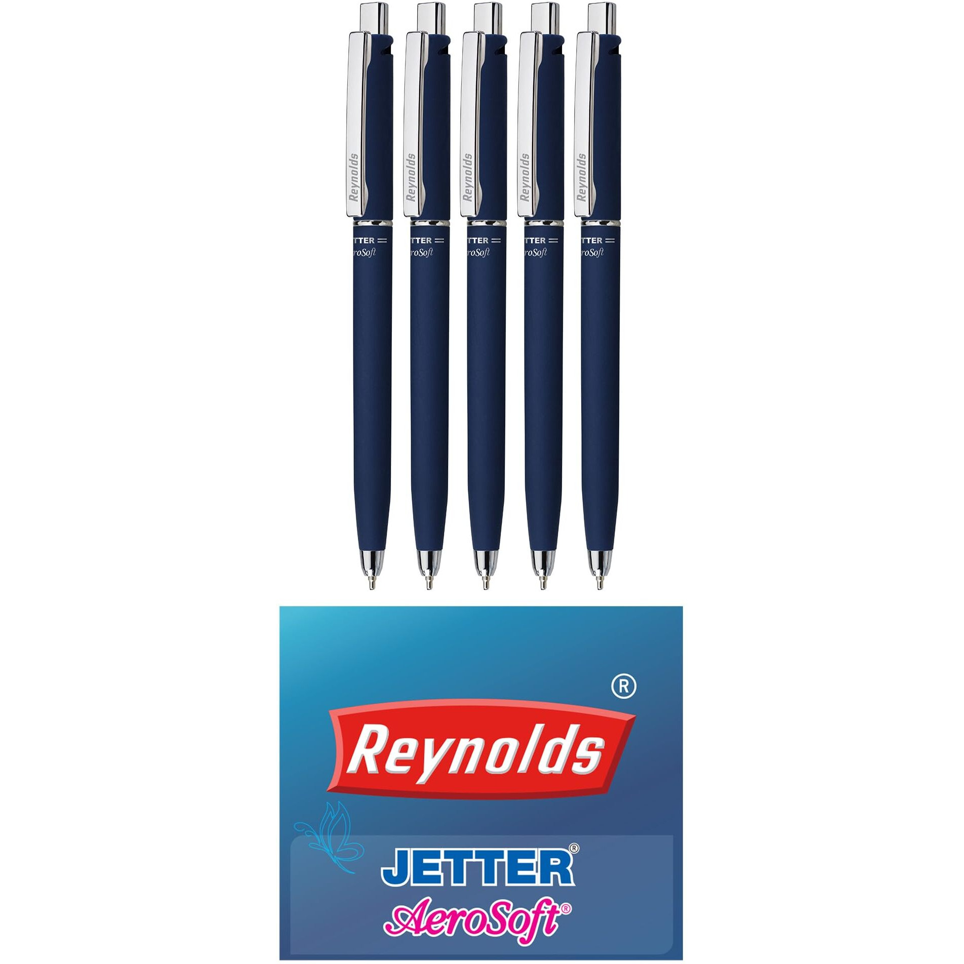 Reynolds Jetter Aerosoft 5 Ct Premium Pouch|Smooth Ball Pens|Long-Lasting Ball Pens|Professional Ball Pens With Superior Writing Experience|Ball Pens For Swift Writing|0.7Mm Tip Size|Multicolor
