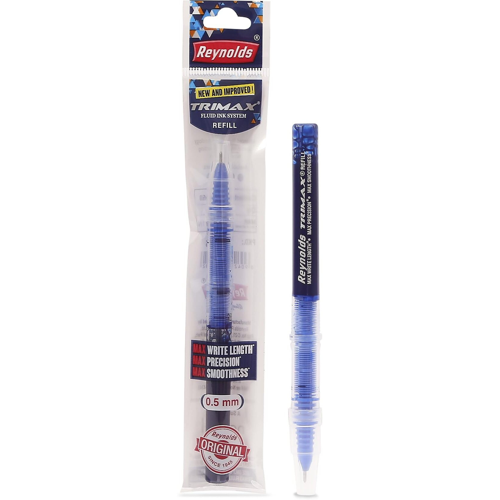 Reynolds TRIMAX ROLLERBALL Pen Refills SET - 4 REFILLS SET|ROLLER BALL PENS FOR WRITING | PEN FOR STUDENTS & OFFICE STATIONERY | 0.5 mm TIP SIZE
