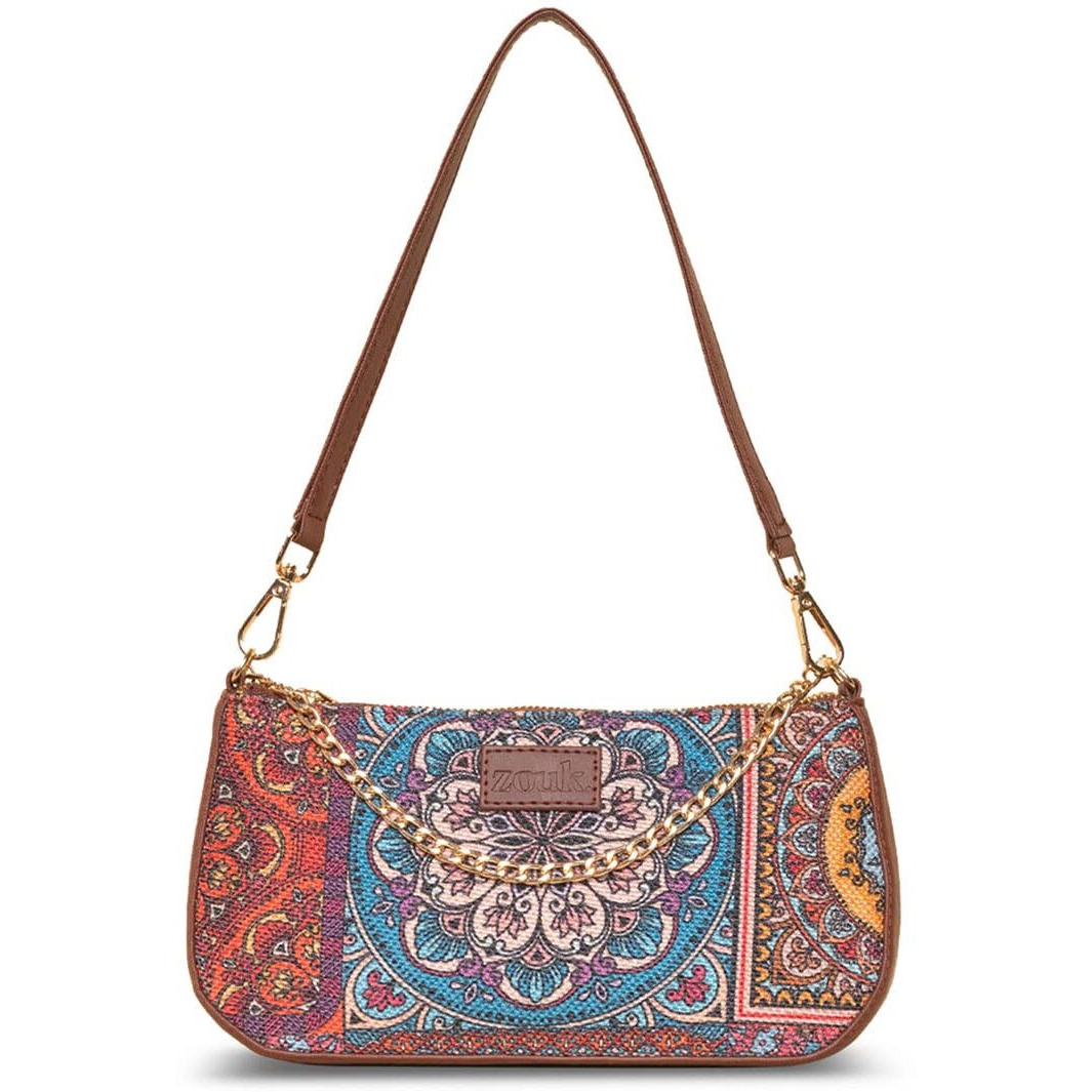 ZOUK Mandala Printed Women's Handcrafted Vegan Leather Multicolor Casual Mini Shoulder Bag